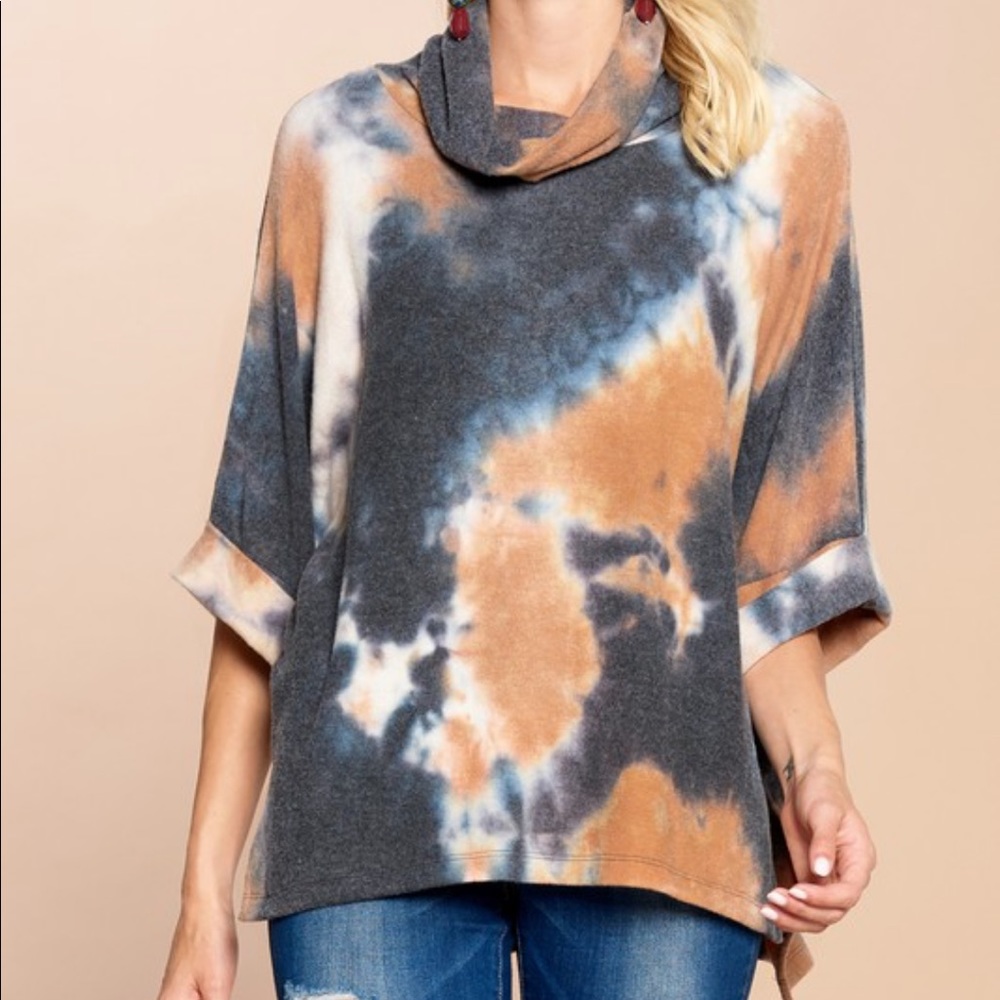 Tie Dye Cowl Neck Knit Top